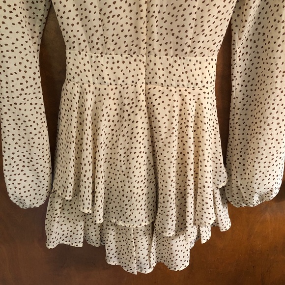 White Fox Brown Polka Dot Romper Playsuit Jumpsuit Tiered Puff Sleeve Boho NWT - Picture 10 of 15